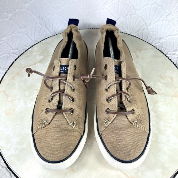 Sperry Sneakers Women 9.5 Brown Canvas Pier View Elastic Back Casual Chic Shoes - Picture 4 of 13